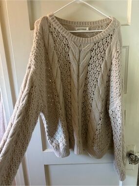 Lucky Brand Openwork Cable Knit Sweater in Cream